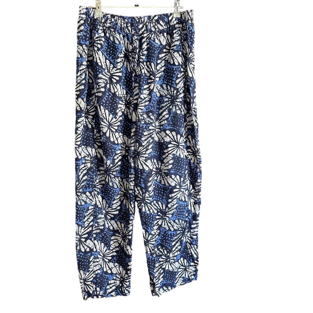 XIRENA | Blue Batik Print Cotton Gauze Draper Pants | Blue Petal | Size Large
